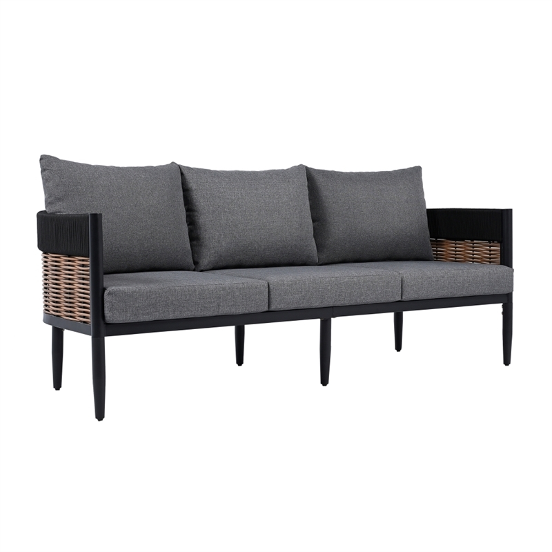 Safavieh Harrison 3 Seater Fabric and Steel Sofa in Black / Gray