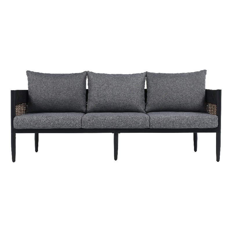 Safavieh Harrison 3 Seater Fabric and Steel Sofa in Black / Gray