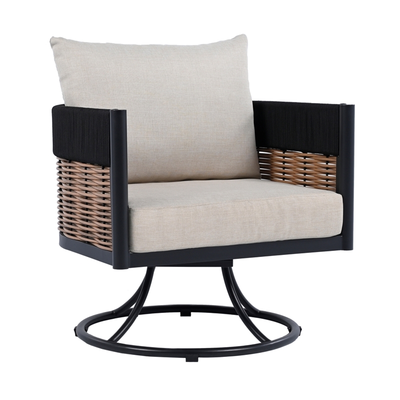 Safavieh Harrison Fabric and Steel Swivel Chair in Black / Taupe