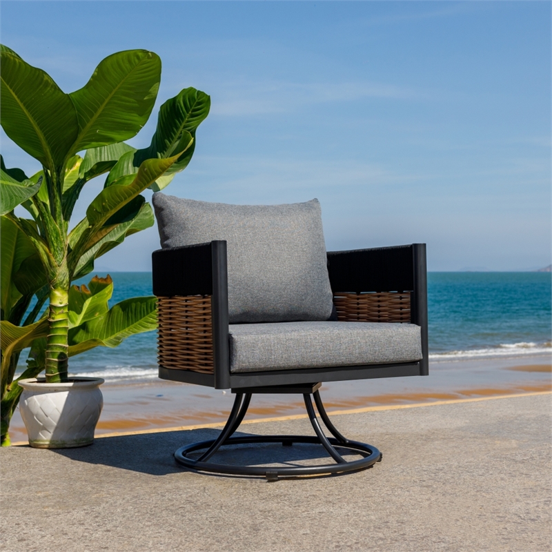 Safavieh Harrison Fabric and Steel Swivel Chair in Black / Gray