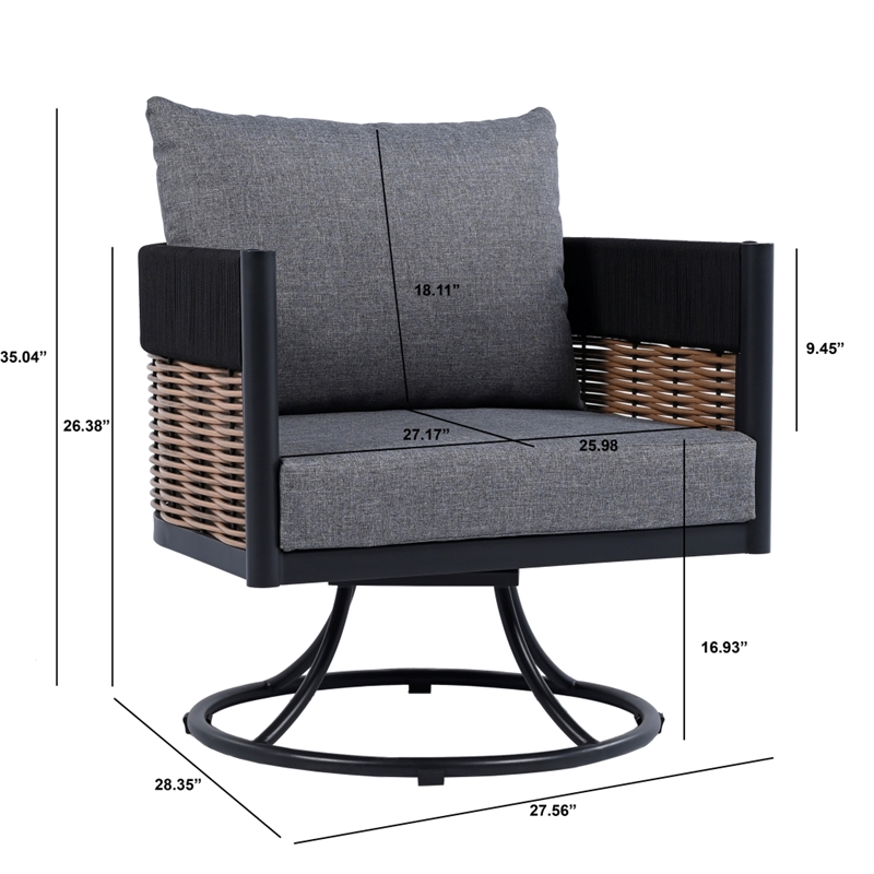 Safavieh Harrison Fabric and Steel Swivel Chair in Black / Gray