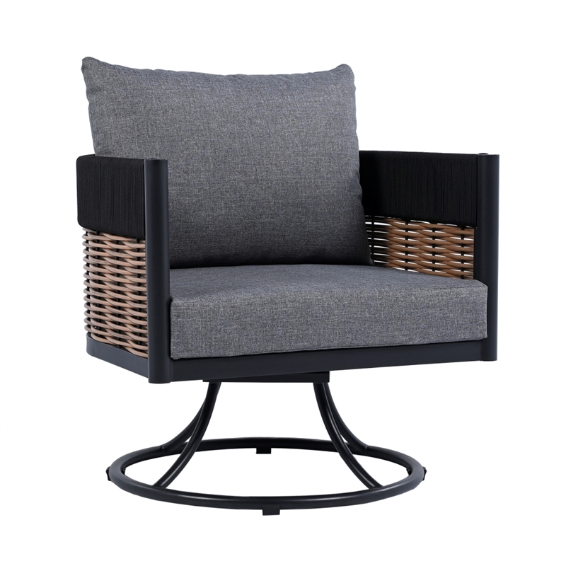 Safavieh Harrison Fabric and Steel Swivel Chair in Black / Gray