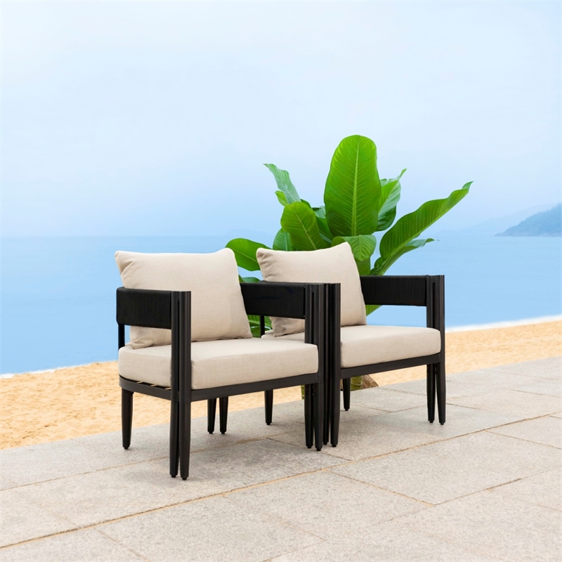 Safavieh Viola Fabric and Steel Chair Set of 2 in Black / Taupe