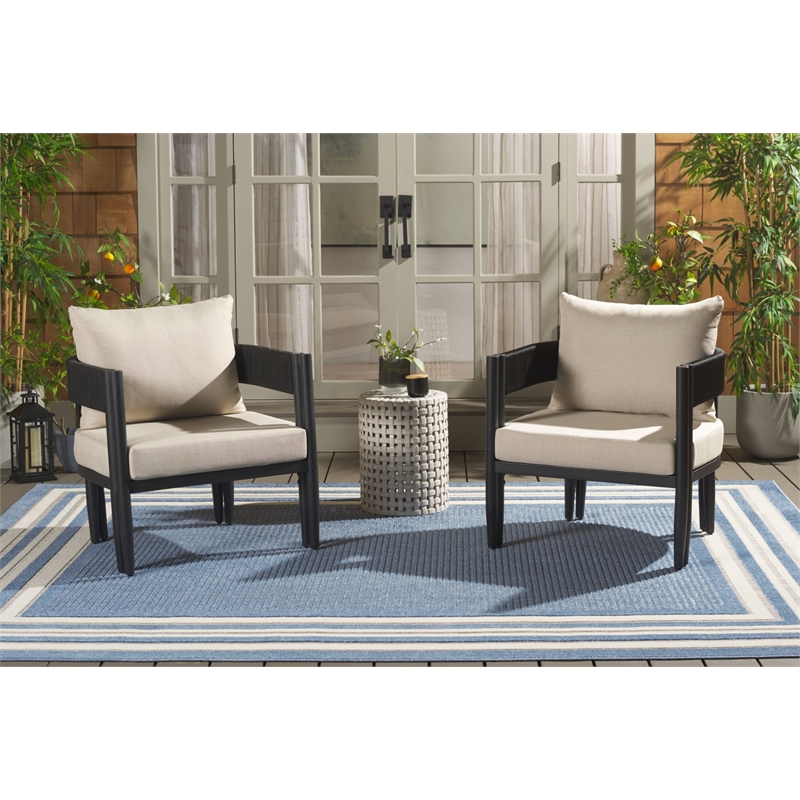 Safavieh Viola Fabric and Steel Chair Set of 2 in Black / Taupe