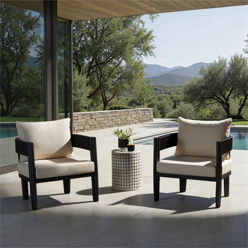 Safavieh Viola Fabric and Steel Chair Set of 2 in Black / Taupe