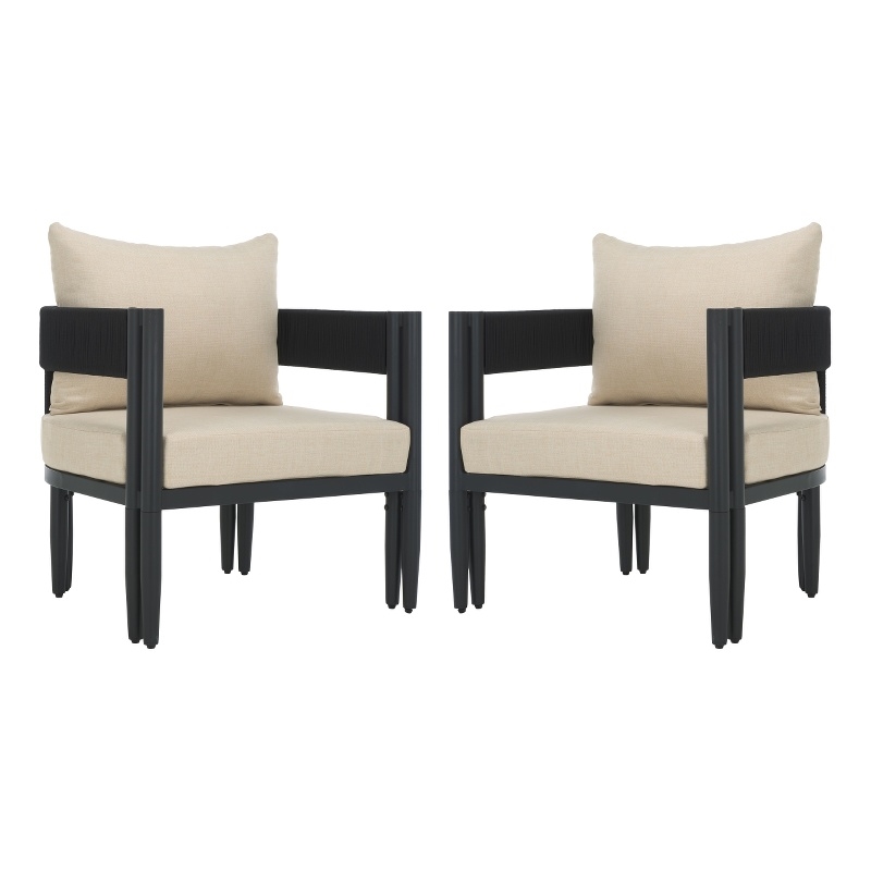 Safavieh Viola Fabric and Steel Chair Set of 2 in Black / Taupe
