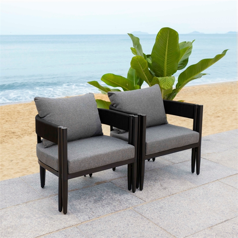 Safavieh Viola Fabric and Steel Chair Set of 2  in Black / Gray