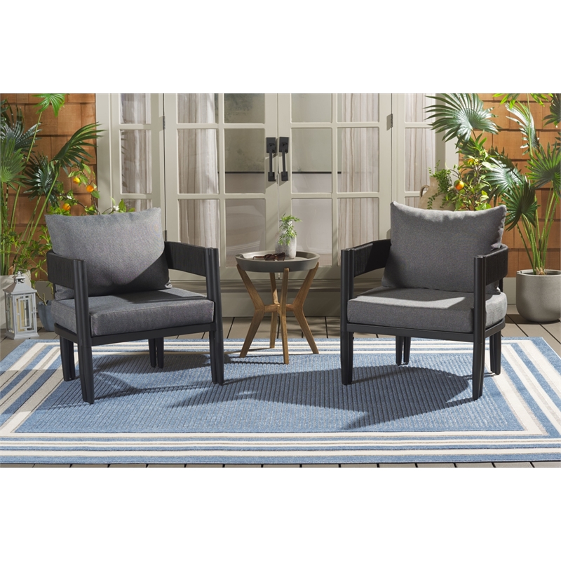 Safavieh Viola Fabric and Steel Chair Set of 2  in Black / Gray