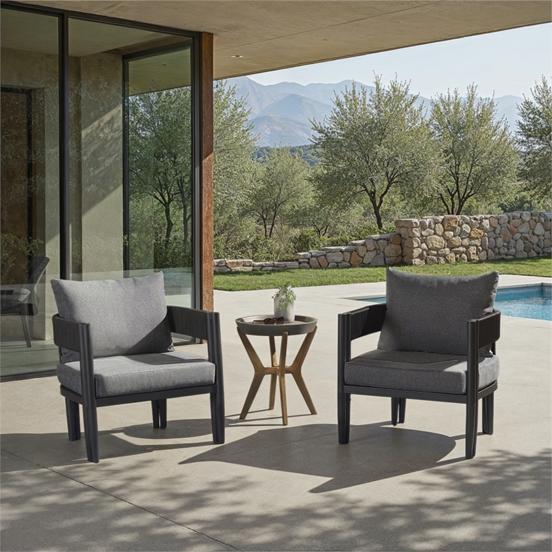 Safavieh Viola Fabric and Steel Chair Set of 2  in Black / Gray