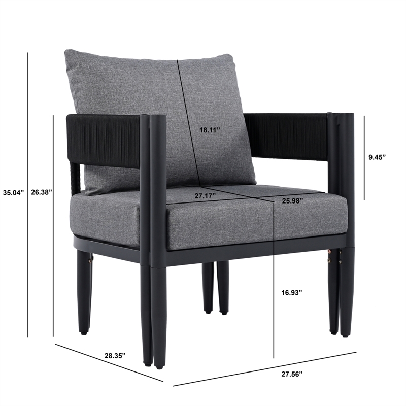 Safavieh Viola Fabric and Steel Chair Set of 2  in Black / Gray
