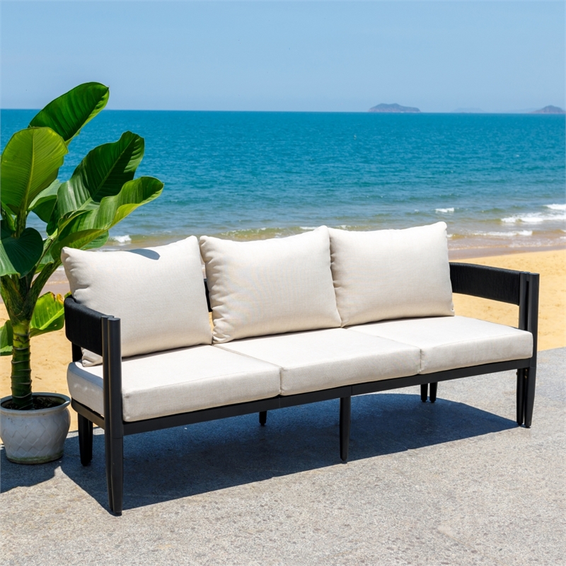 Safavieh Viola 3 Seater Steel Sofa in Black / Taupe