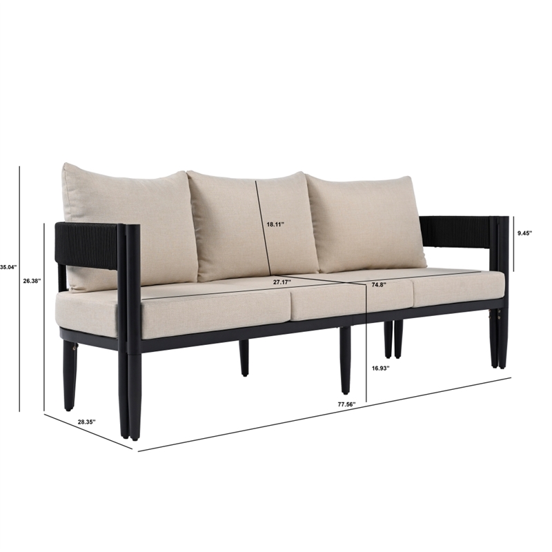 Safavieh Viola 3 Seater Steel Sofa in Black / Taupe