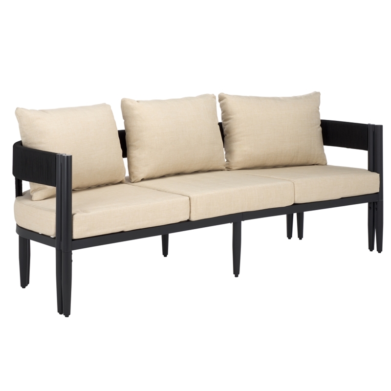 Safavieh Viola 3 Seater Steel Sofa in Black / Taupe