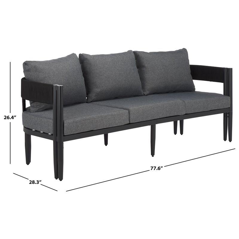 Safavieh Viola 3 Seater Steel Sofa in Black / Gray