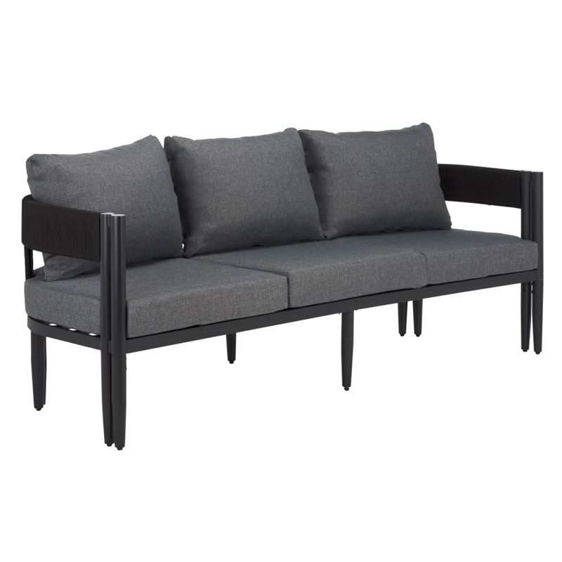 Safavieh Viola 3 Seater Steel Sofa in Black / Gray