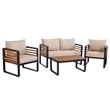 Safavieh Baker 4 Pc Steel and Wood Living Set  in Black / Taupe
