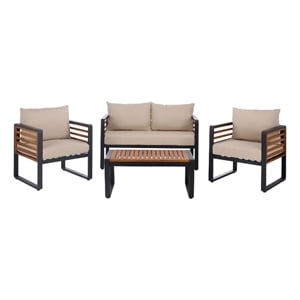 Safavieh Baker 4 Pc Steel and Wood Living Set  in Black / Taupe