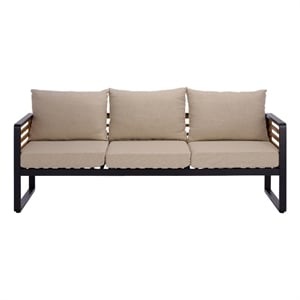 Safavieh Baker 3 Seater Steel and Wood Sofa  in Black / Taupe