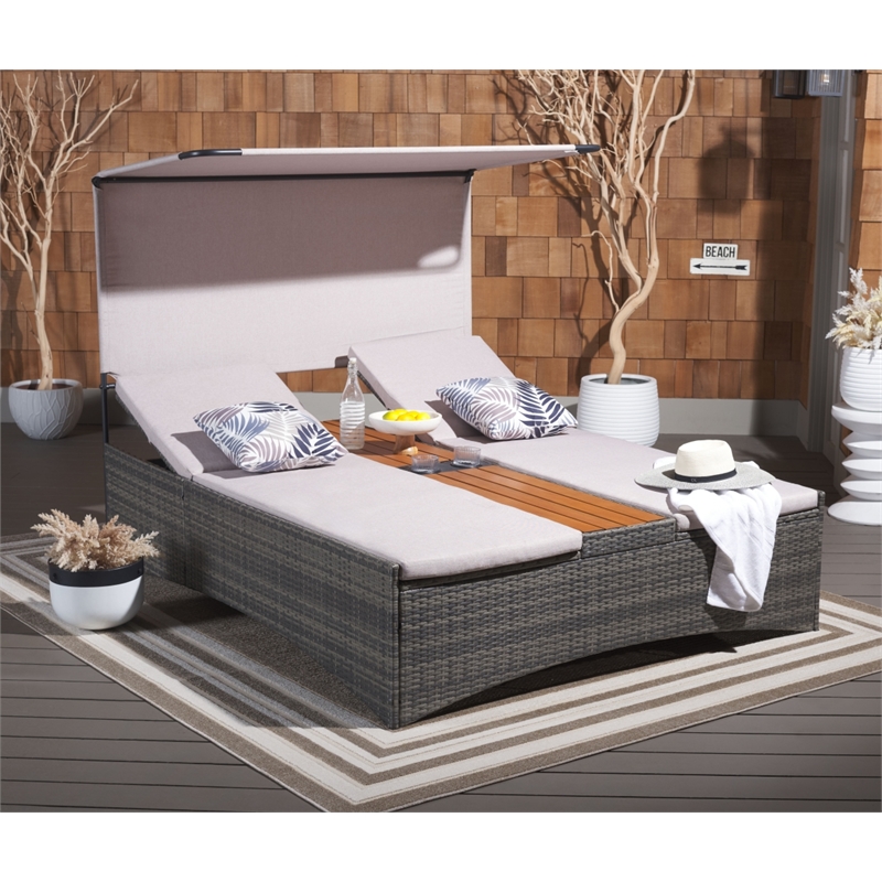 Safavieh Adora Rattan and Steel Double Daybed in Gray / Brown / Taupe