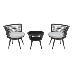 Safavieh Kyomi 3Pc Steel and Fabric Lounge Set in Black / Gray