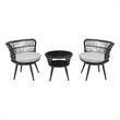 Safavieh Kyomi 3Pc Steel and Fabric Lounge Set in Black / Gray