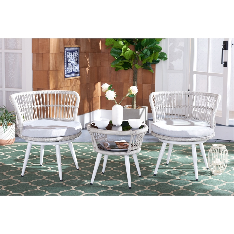 Safavieh Kyomi 3Pc Steel and Fabric Lounge Set in Gray