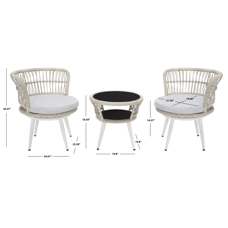 Safavieh Kyomi 3Pc Steel and Fabric Lounge Set in Gray