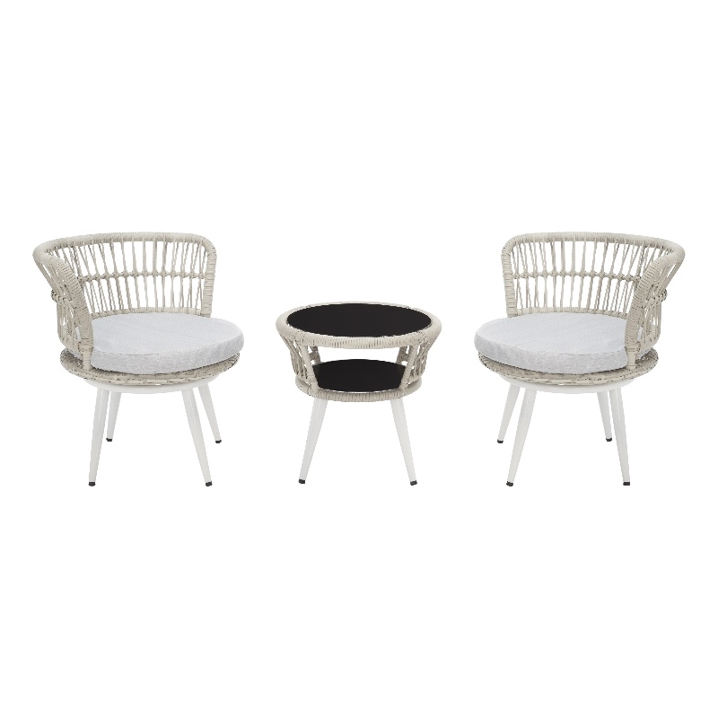 Safavieh Kyomi 3Pc Steel and Fabric Lounge Set in Gray