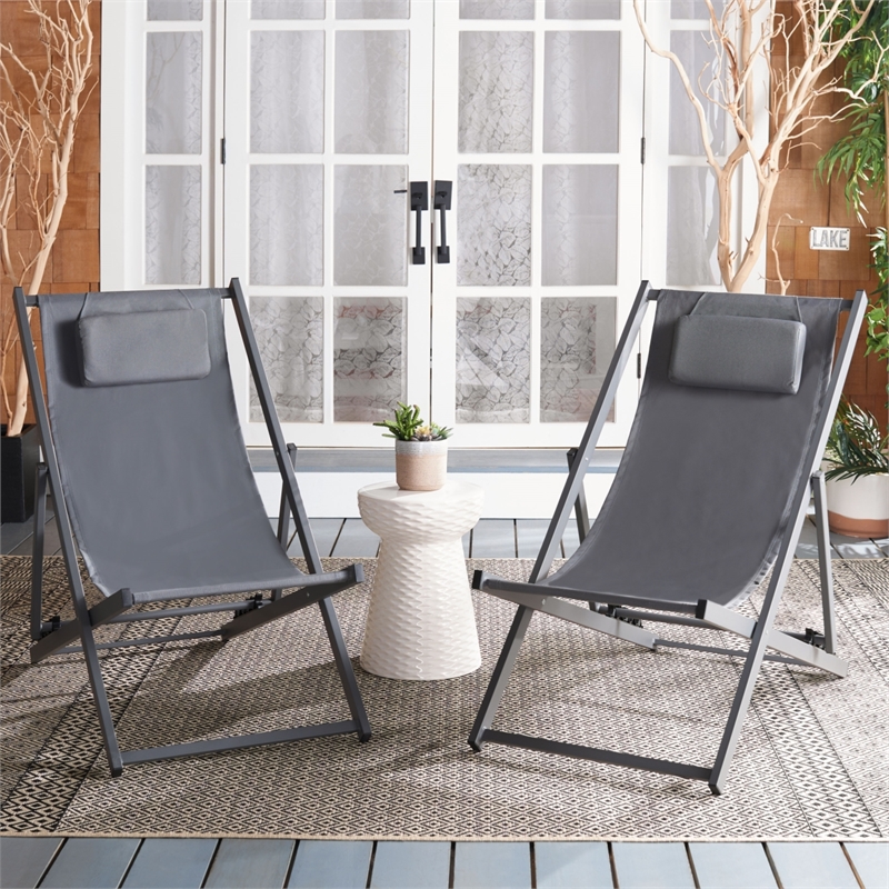 Safavieh Camlin Set of 2 Aluminum Sling Chairs in Gray / Gray