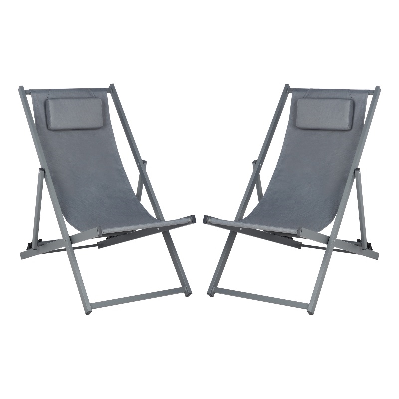 Safavieh Camlin Set of 2 Aluminum Sling Chairs in Gray / Gray