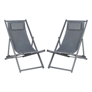 Safavieh Camlin Set of 2 Aluminum Sling Chairs in Gray / Gray
