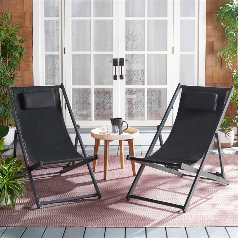 Safavieh Camlin Set of 2 Aluminum Sling Chairs in Black / Black