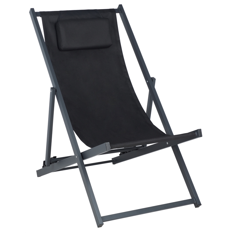 Safavieh Camlin Set of 2 Aluminum Sling Chairs in Black / Black