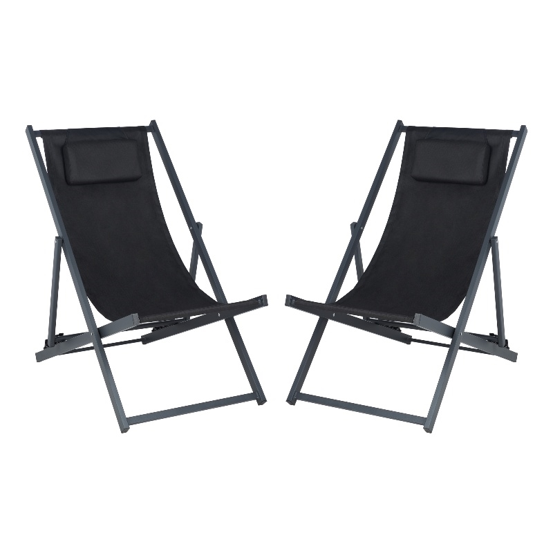 Safavieh Camlin Set of 2 Aluminum Sling Chairs in Black / Black