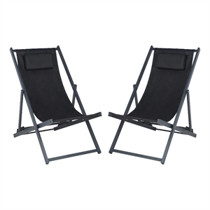 Safavieh Camlin Set of 2 Aluminum Sling Chairs in Black / Black