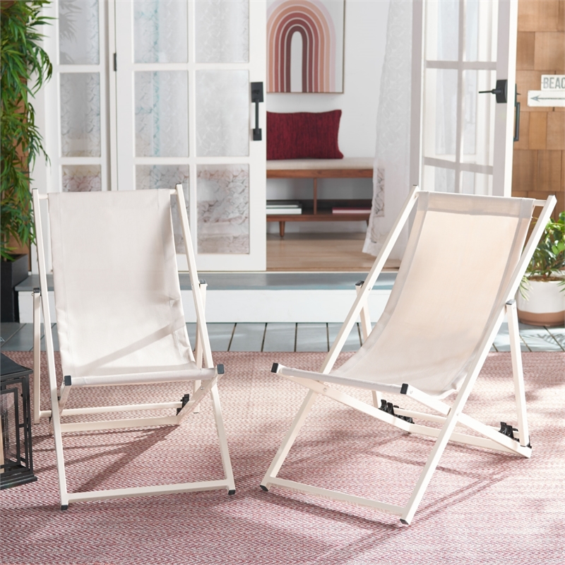 Safavieh Breslin Set of 2 Aluminum Sling Chairs  in Beige