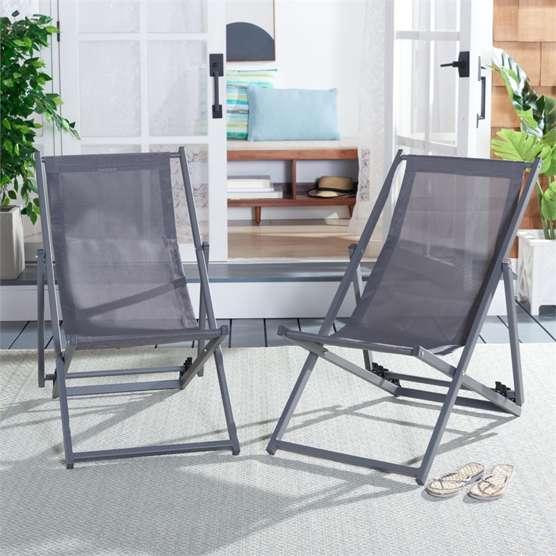 Safavieh Breslin Set of 2 Aluminum Sling Chairs  in Gray / Gray