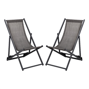 Safavieh Breslin Set of 2 Aluminum Sling Chairs  in Gray / Gray