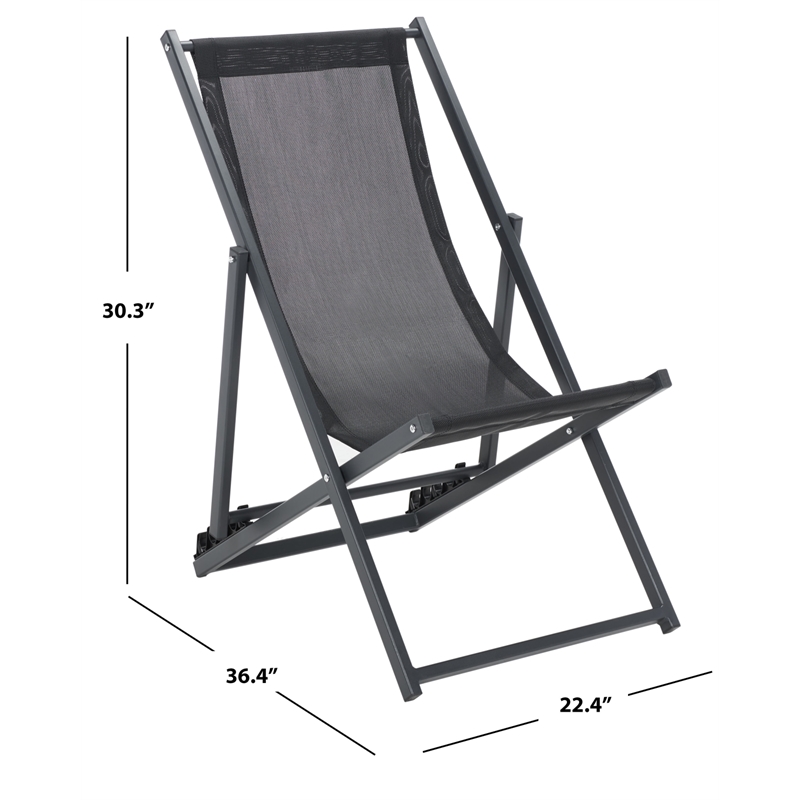 Safavieh Breslin Set of 2 Aluminum Sling Chairs in Black / Black