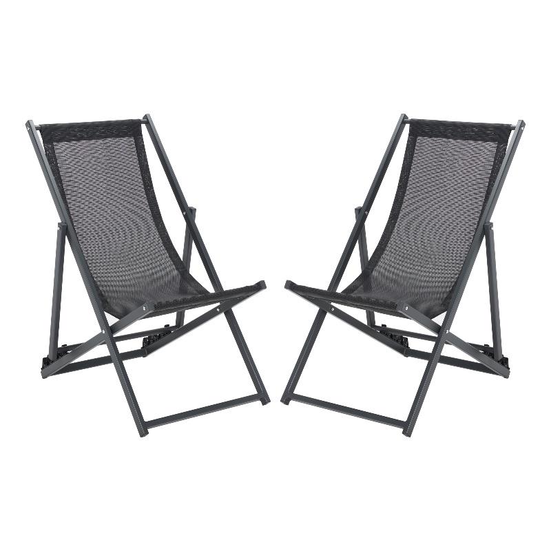 Safavieh Breslin Set of 2 Aluminum Sling Chairs in Black / Black