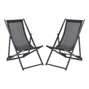Safavieh Breslin Set of 2 Aluminum Sling Chairs in Black / Black