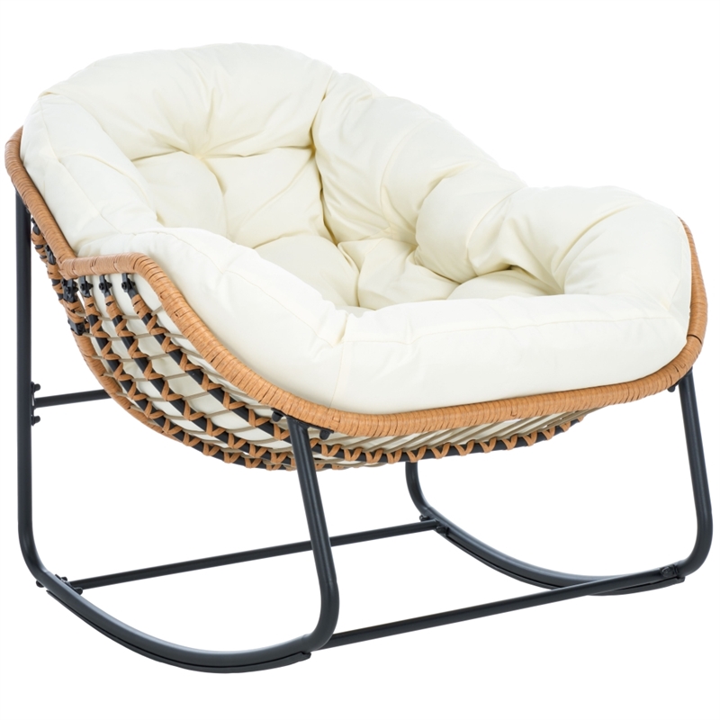 Safavieh Ravena Steel and Rattan Rocking Chair in Natural / Beige