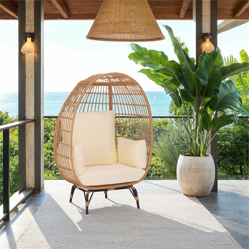 Safavieh Emmett Steel Egg Chair in Natural / Beige