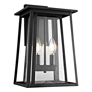Safavieh Velza 8.5 &quot Metal and Glass Outdoor Wall Lantern in Clear / Black