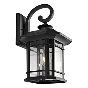 Safavieh Cendra 9.25 &quot Metal and Glass Outdoor Wall Lantern in Clear / Black