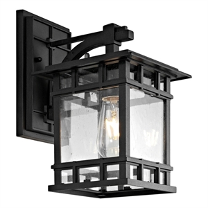 Safavieh Grayter 7 &quotMetal and Glass Outdoor Wall Lantern in Clear / Black
