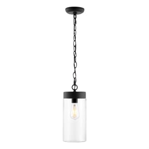 Safavieh Lianne 5.7 &quot Iron and Glass Outdoor Pendant in Black