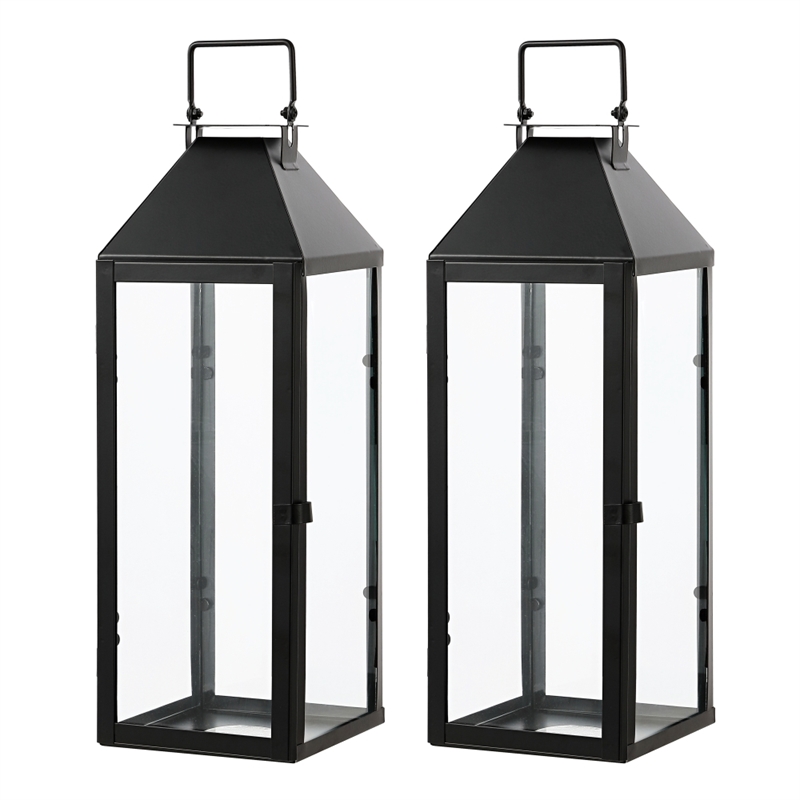 Safavieh Ruane Iron and Glass Outdoor Lantern Set of 2 in Black