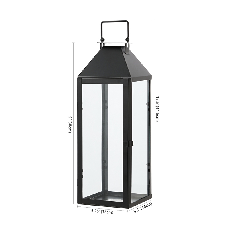 Safavieh Ruane Iron and Glass Outdoor Lantern Set of 2 in Black