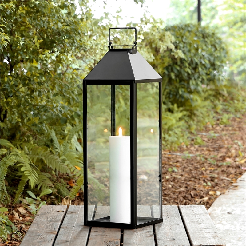 Safavieh Ruane Iron and Glass Outdoor Lantern in Black